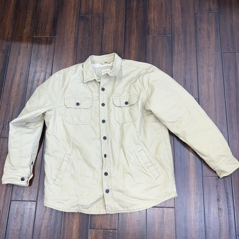 Red Head Fleece Sherpa Lined Jacket Shirt Sz LT Mens Tan Canvas Cotton